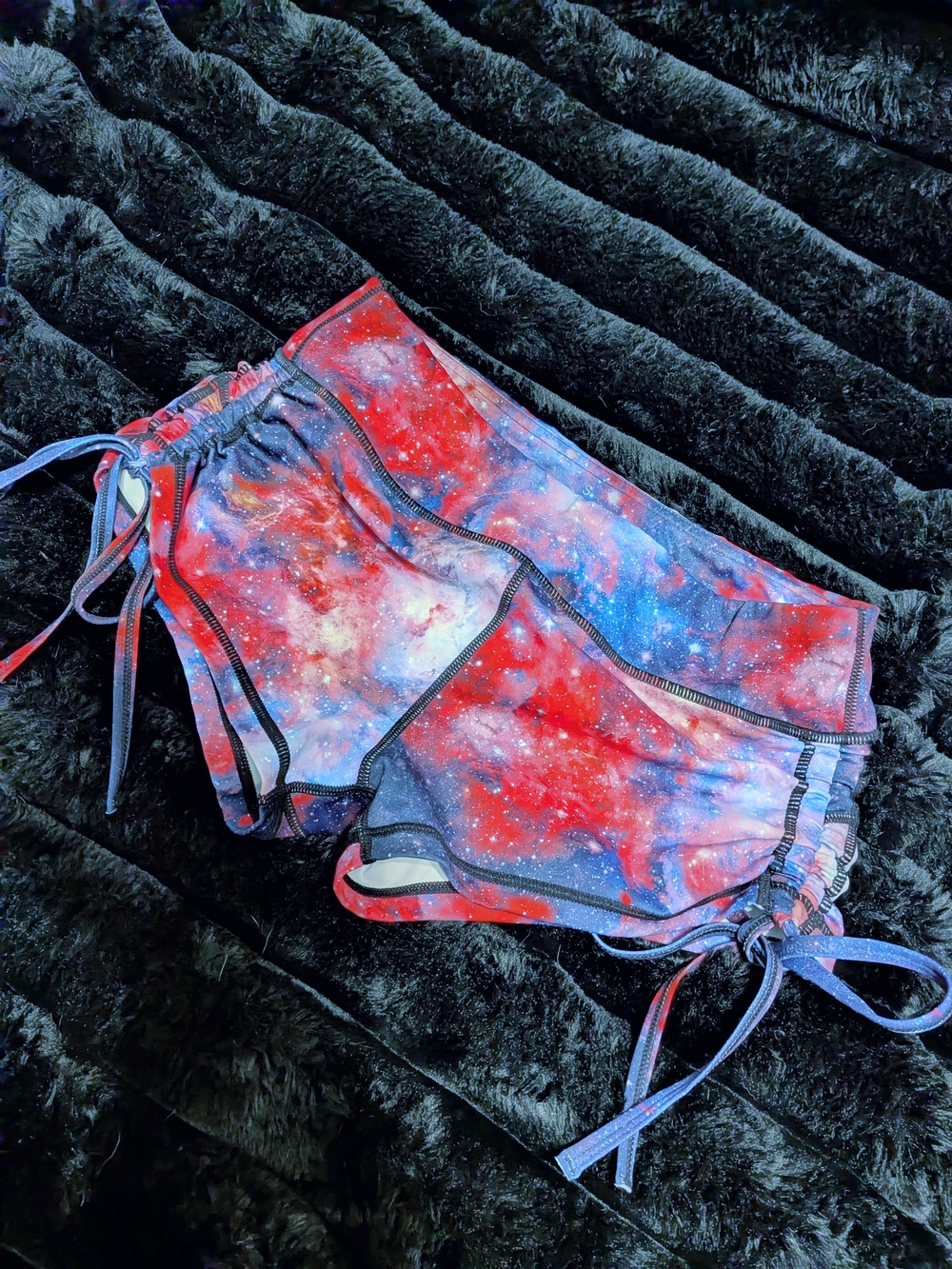 Galaxy Print Tie-Side Athletic Shorts - Pink & Blue/Purple